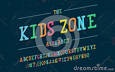 Latin alphabet. Kids Zone font in cute cartoon 3d style. Vector Illustration
