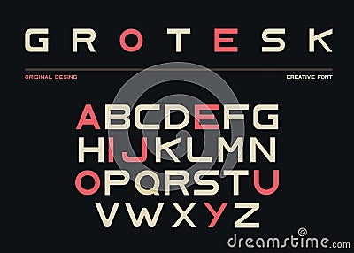 Latin alphabet, sans serif font in grotesk style Vector Illustration