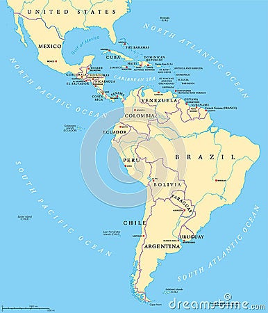 Latin America political map Vector Illustration