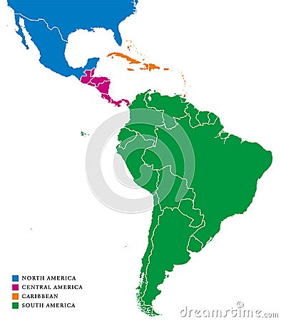 Latin America subregions map Vector Illustration