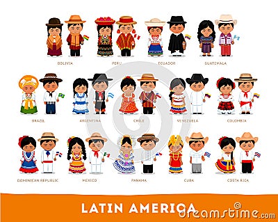 Latin Americans in national clothes. Vector Illustration