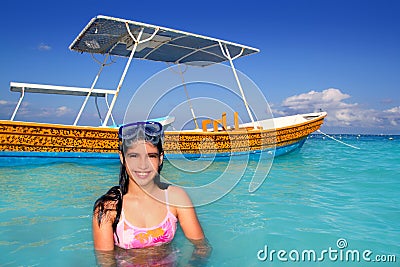 Latin beach teen girl Caribbean goggles vacation Stock Photo