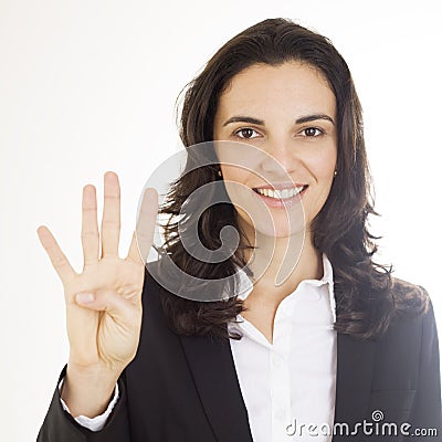 Woman showing number four Stock Photo