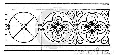 Latin Evangeliarum Rosette Band is an 8th century design of a flower, vintage engraving Vector Illustration