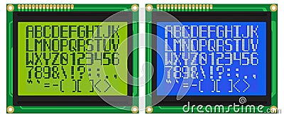 Font for Green and Blue LCD Displays With Dot-Matrix Vector Illustration