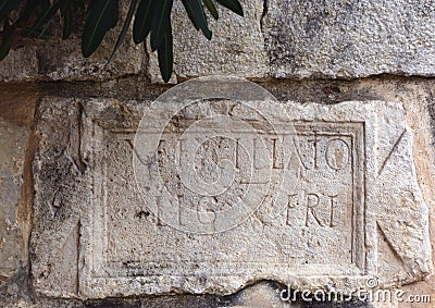 Latin Inscription, 2nd Century, Commemorating the Roman Xth Legion, Abu Ghosh, Israel Editorial Stock Photo