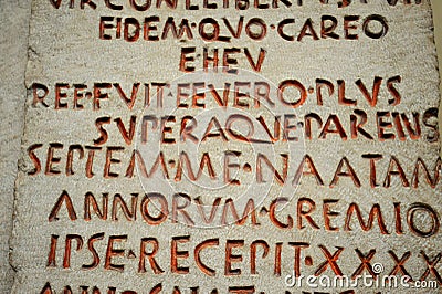 Latin inscriptions at the British Museum in London, England Editorial Stock Photo