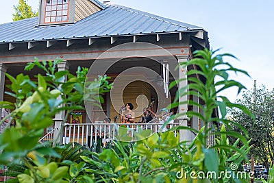 Latin Jazz Band Playing on Front Porch in New Orleans during Corona Virus Pandemic Editorial Stock Photo