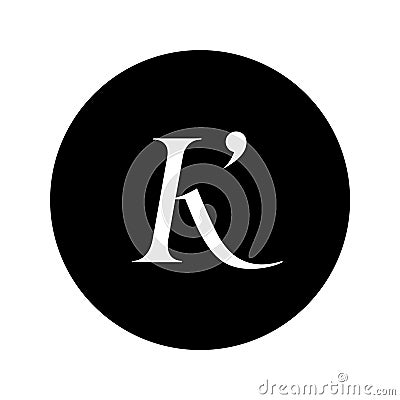 Latin letter K in a black circle. Logo or sign for an internet company, advertising agency. Fashion monogram. Calligraphic symbol Vector Illustration