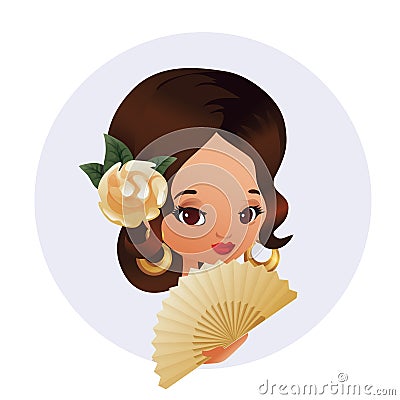 Latin Spanish Cute chibi cartoon girl Vector Illustration