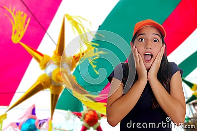 Latin teen hispanic girl surprise gesture Stock Photo