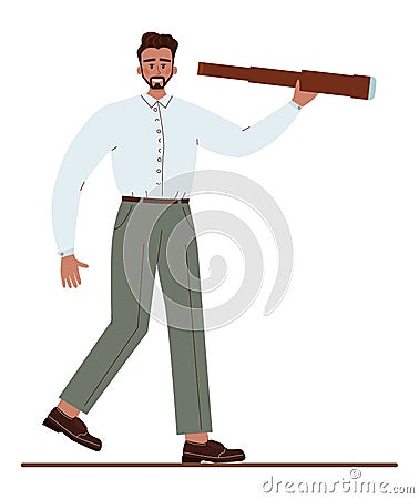 Latino-american businessman holding a telescope. Characters wearing business Vector Illustration