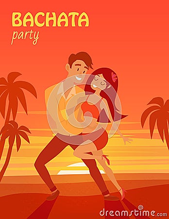 Latino party affiche. Bachata dancer on beach vector illustration Vector Illustration