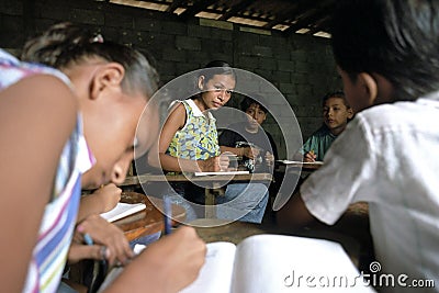 Latino young women, school children in classroom Editorial Stock Photo