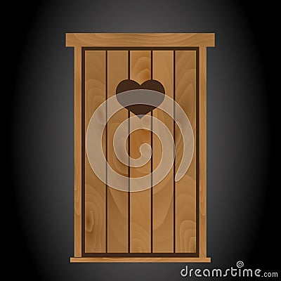 Latrine toilet from wood with heart on doors eps10 Vector Illustration