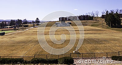 Latrobe, Pennsylvania, USA 3/23/2019 The brown, dead grass in spring on the Chuck Noll football field at St Vincent University Editorial Stock Photo