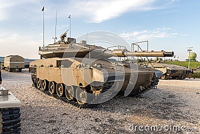 Merkava Mk4 tank is on the Memorial Site near the Armored Corps Museum in Latrun, Israel Editorial Stock Photo