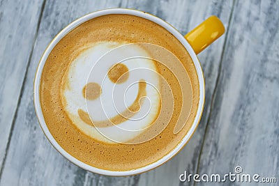 Latte art smiley face. Stock Photo