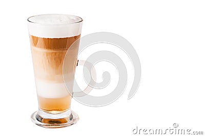 Latte coffee isolated on white in a glass in layers Stock Photo