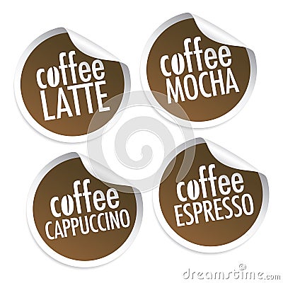 Latte, Mocha, Cappuccino and Espresso coffee Vector Illustration