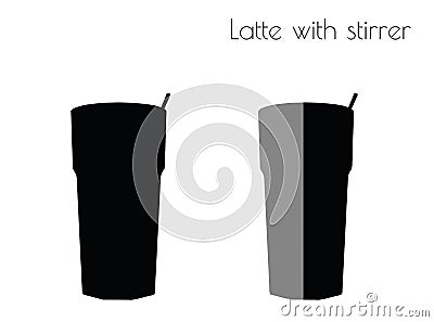 Latte with stirrer silhouette on white background Vector Illustration