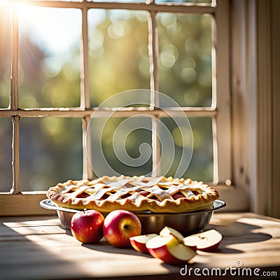 Lattice Crust On Apple Pie By Window Stock Photo