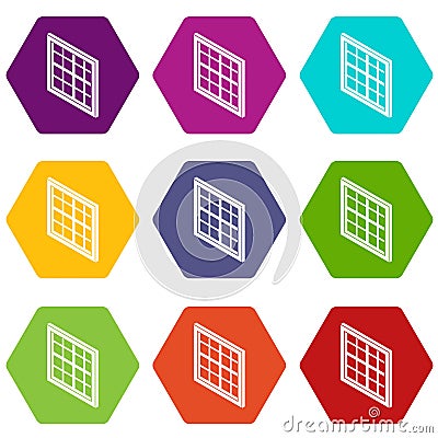 Lattice window frame icons set 9 vector Vector Illustration