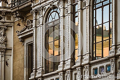 Lattice windows of a neoclassical building Stock Photo