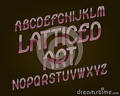 Latticed Art typeface. Pink golden font. Isolated english alphabet Vector Illustration