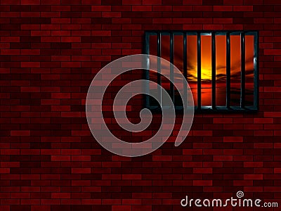 Latticed prison window Stock Photo