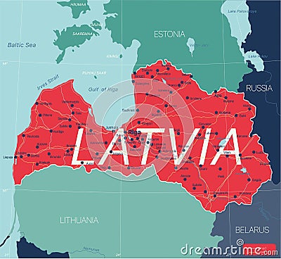 Latvia country detailed editable map Stock Photo