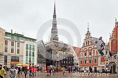 Latvia. Town Hall Square in the Old Town of Riga. Christmas in Riga. January 01, 2018 Editorial Stock Photo