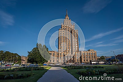 Latvian Academy of Sciences - stalinist architecture building in Riga - Riga, Latvia Stock Photo