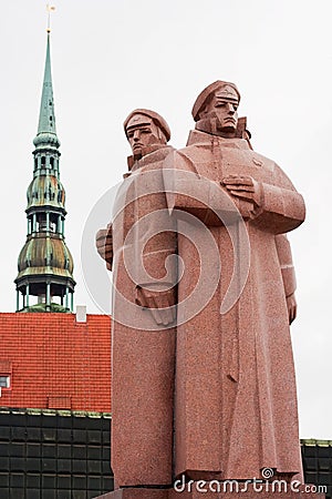 Latvian Riflemen monument. Riga, Latvia Editorial Stock Photo