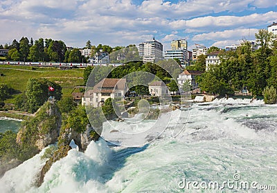The Rhine Falls waterfall in Switzerland as seen from the Laufen Castle Editorial Stock Photo