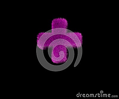 Laughable stylish purple wooly alphabet isolated on black - plus, stylish concept 3D illustration of symbols Cartoon Illustration