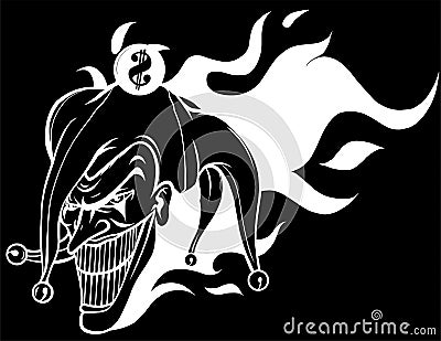 laughing angry joker, character, joker head, silhouette in black background vector illustration Vector Illustration