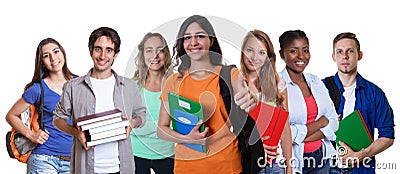 Laughing arabian female student with group of international students Stock Photo