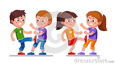 Laughing boy and girl kids joking and teasing Vector Illustration