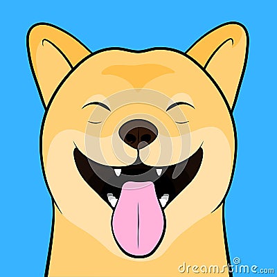 Laughing Cartooned Face of a Shiba Inu Dog Vector Illustration