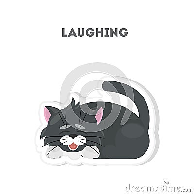 Laughing cat sticker. Vector Illustration