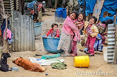 Laughing Children Living in Poverty in Guatemala Editorial Stock Photo