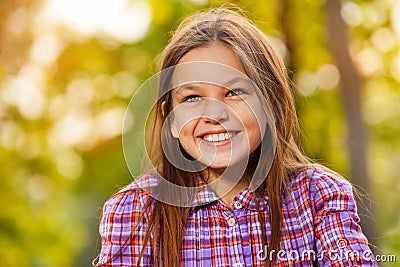 Laughing close-up portrait of a girls outside Stock Photo