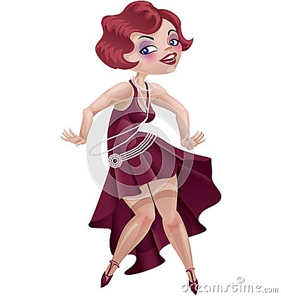 Laughing cute cartoon flapper girl in Art Deco dress Stock Photo