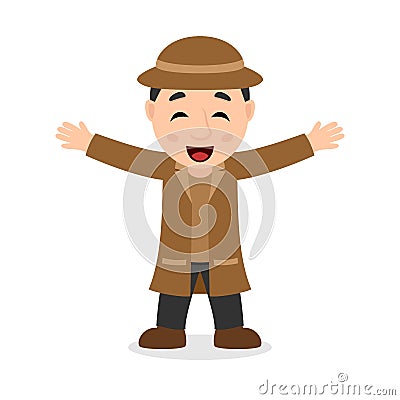 Laughing Detective Cartoon Character Vector Illustration