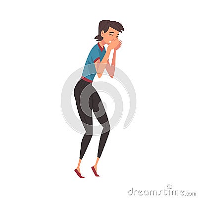 Laughing and Giggling Girl Whispering Gossip, Young Woman Telling Secret Cartoon Vector Illustration on White Background Vector Illustration