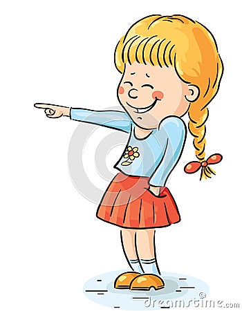 Laughing girl pointing at something Vector Illustration