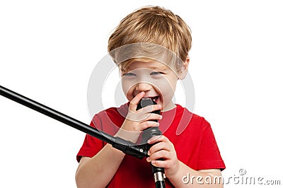 Cute Boy Singing Stock Photo