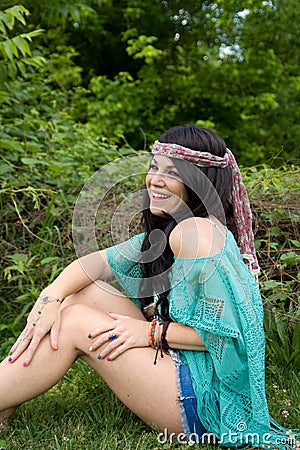 Laughing Hippie Girl Stock Photo