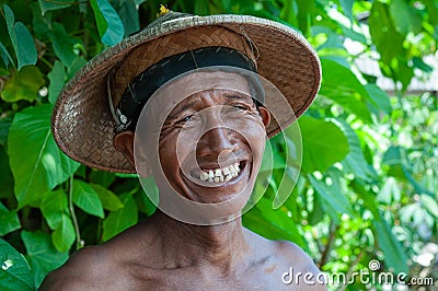 Laughing Indonesian Farmer Editorial Stock Photo